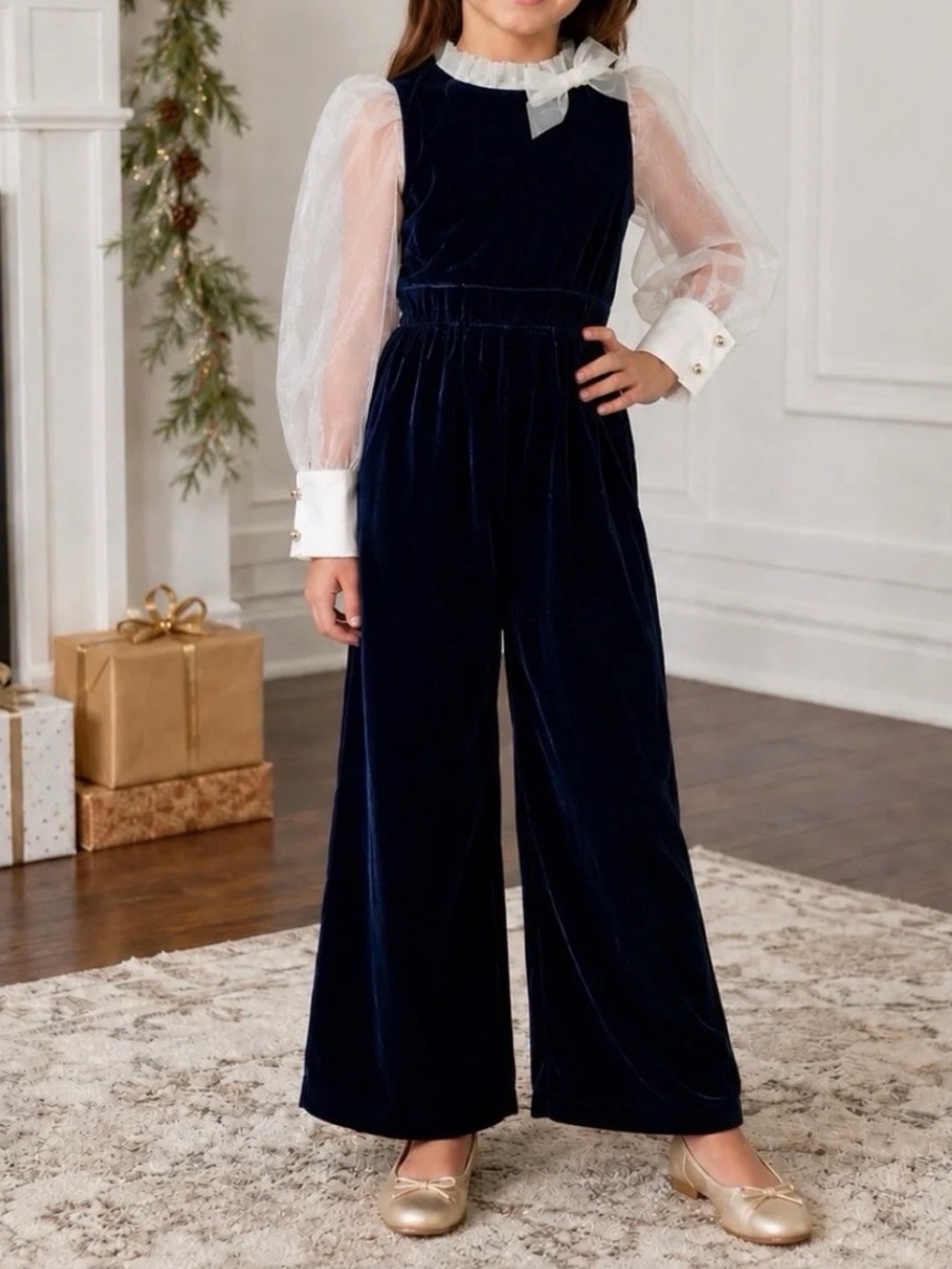 Janie and Jack Girls Velvet Jumpsuit - Size 10